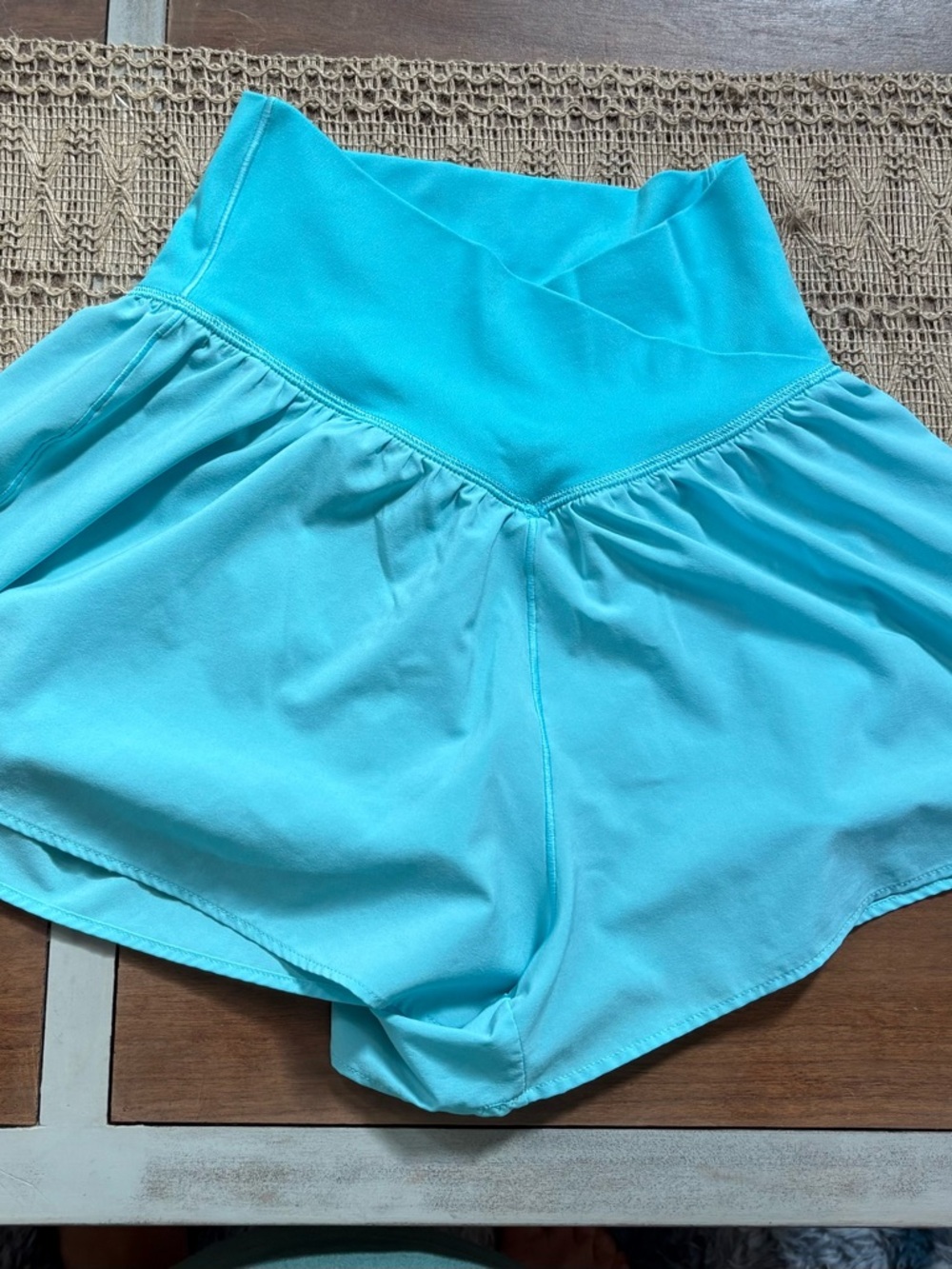 aerie Turquoise High-Waist Athletic shorts with liner